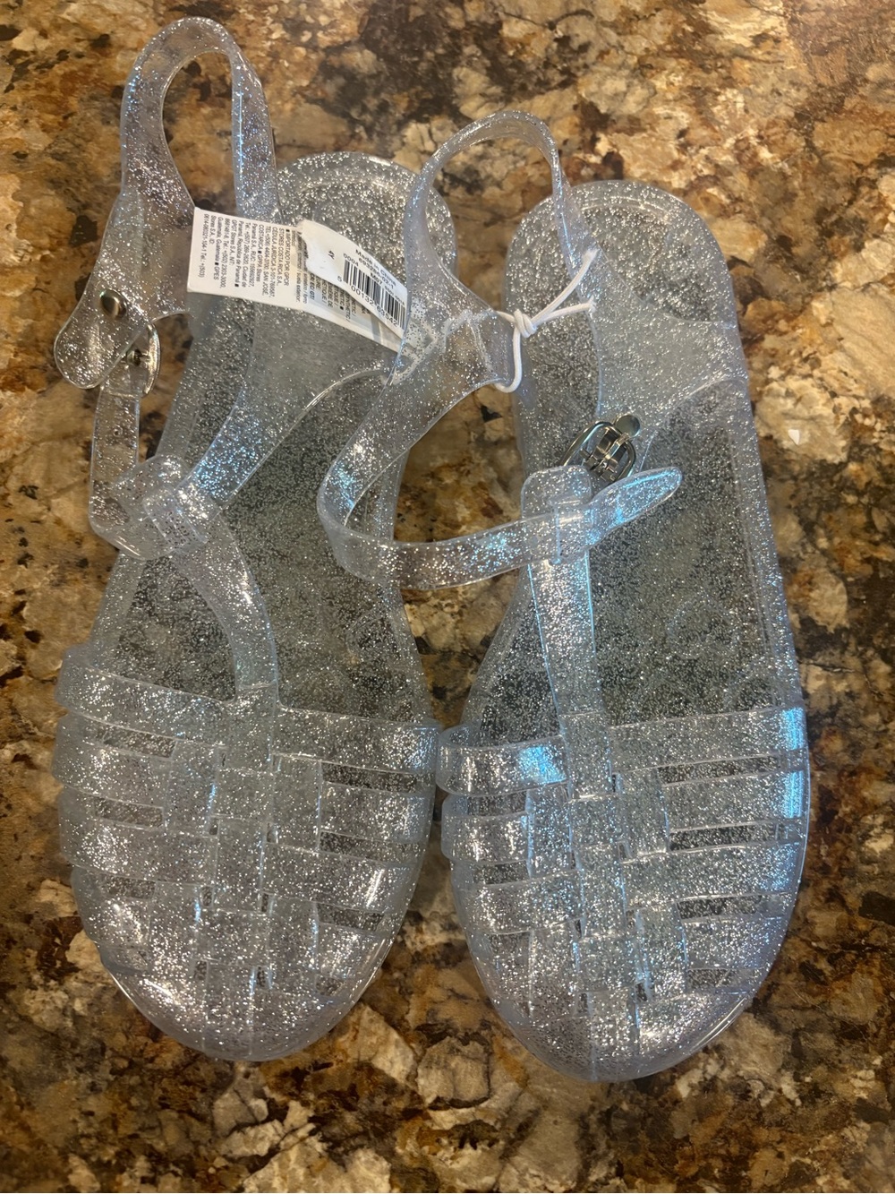 Old Navy Silver Glitter Clear Jelly Sandals